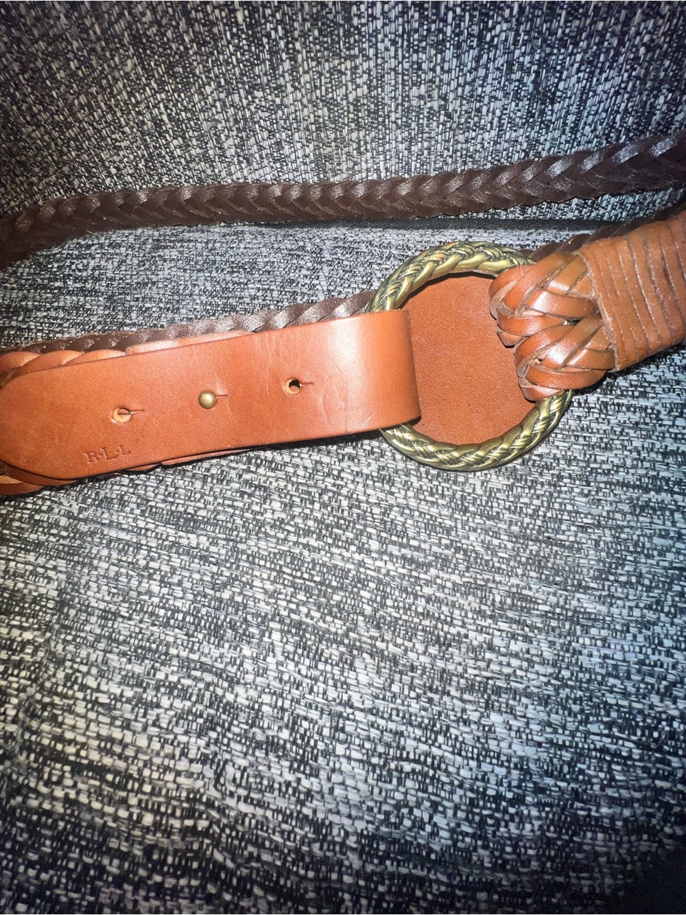 Women’s Braided Leather Belt in Chestnut Brown with Brass Ring
